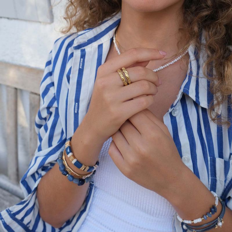 Emaljert armbånd L/XL  blå-beige 