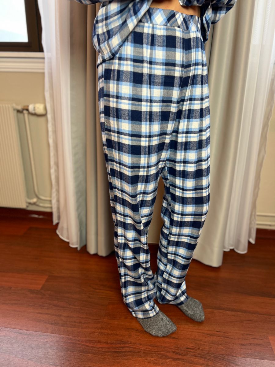 Edel flanellpyjamas rutet blå